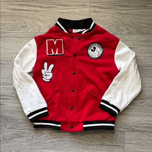 Disney Other - Disney Red and White Mickey Mouse Letterman Thin Jacket Size 9/10